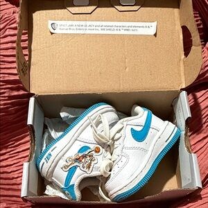 Nike Kids White and Blue Cartoon Sneakers